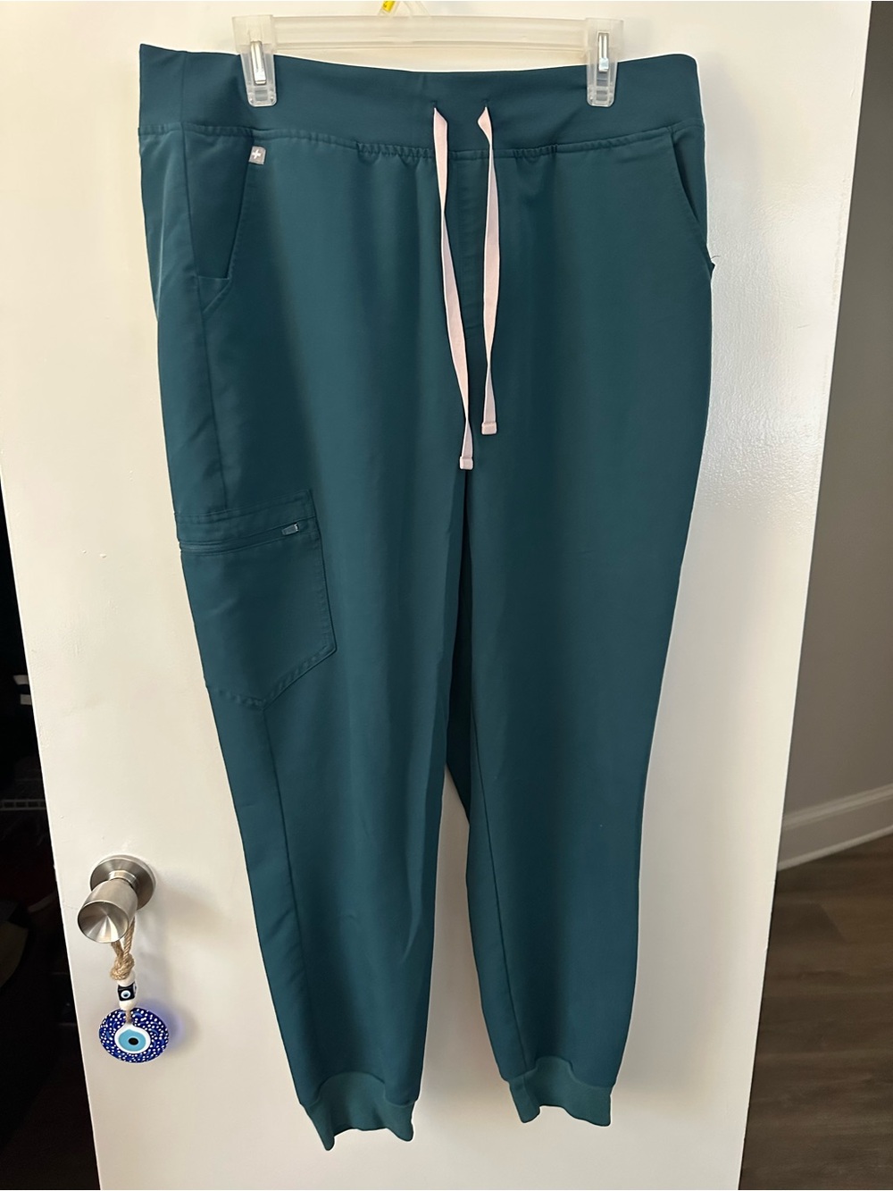 Figs Teal Jogger Pants with Pink Drawstring